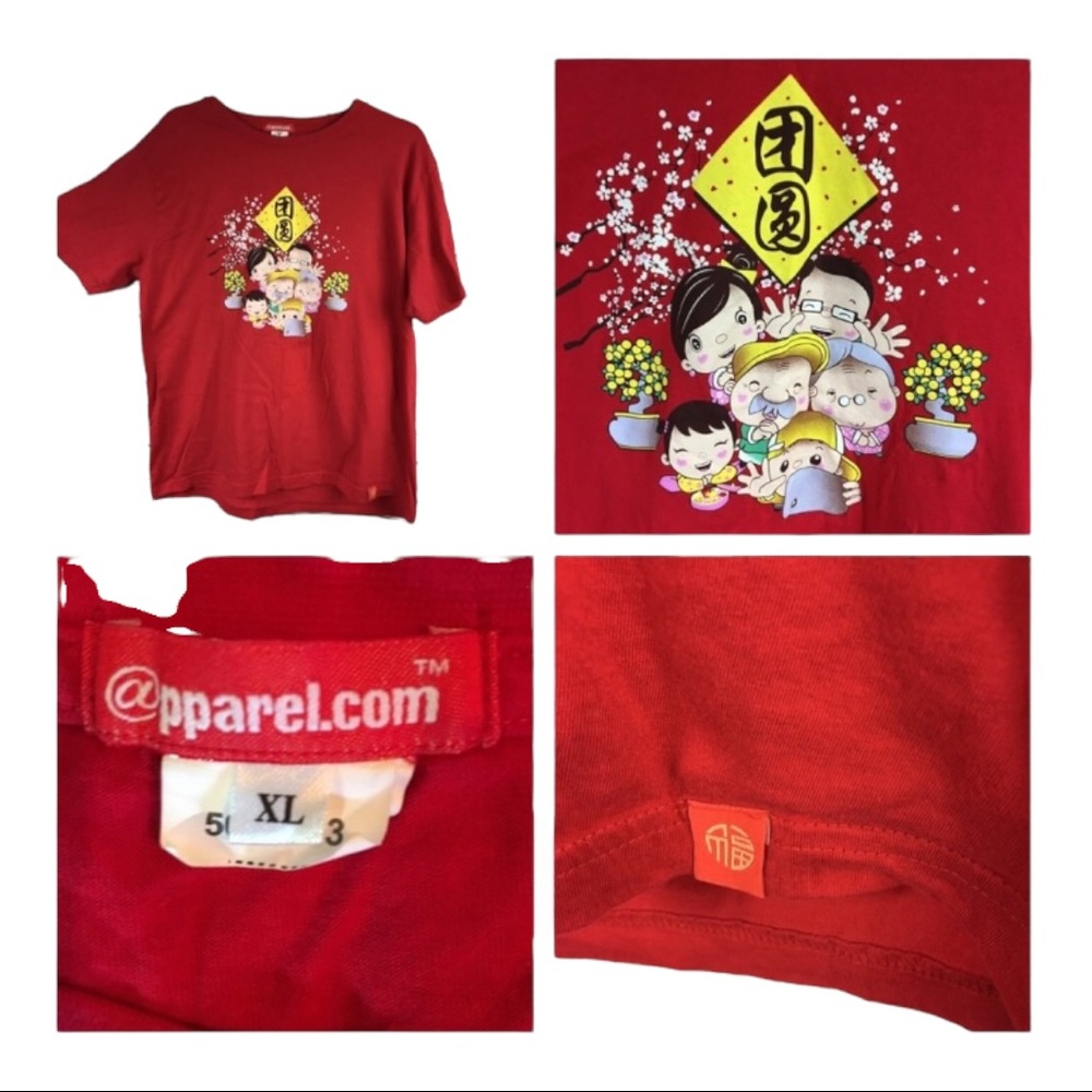 Apparel  Red T shirt Happy Asian Family XL Unisex
